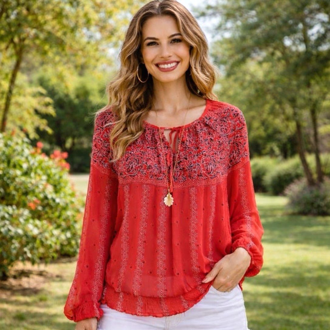 Lucky Brand **Lucky Brand Red Paisley Print Small Blouse** User: Lucky Brand Red Small Paisley Print Blouse Size S / US 4 / IT 40 - 2 Thumbnail