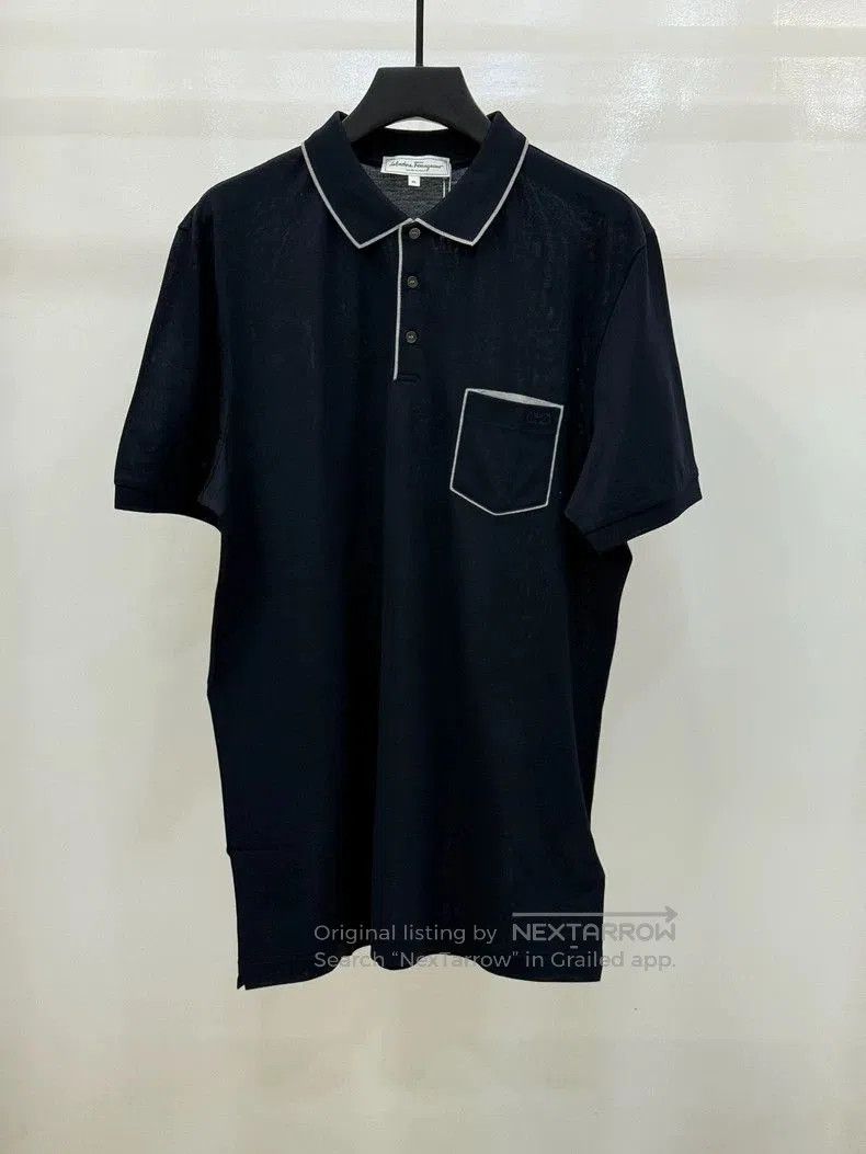 Vintage Ferragamo Men's Navy Collar Polo Shirt. Size US XL / EU 56 / 4 - 1 Thumbnail