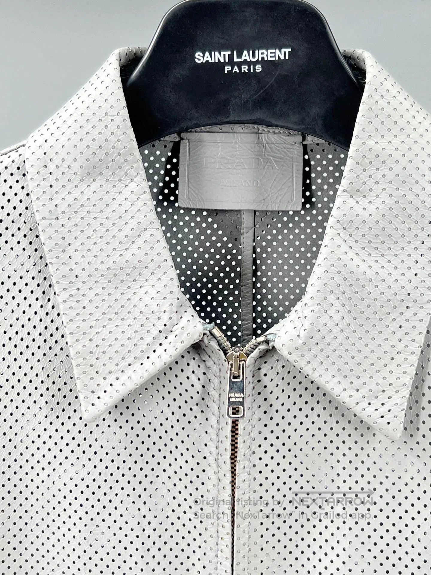 Prada gray perforated leather jacket for men. Size US M / EU 48-50 / 2 - 2 Thumbnail