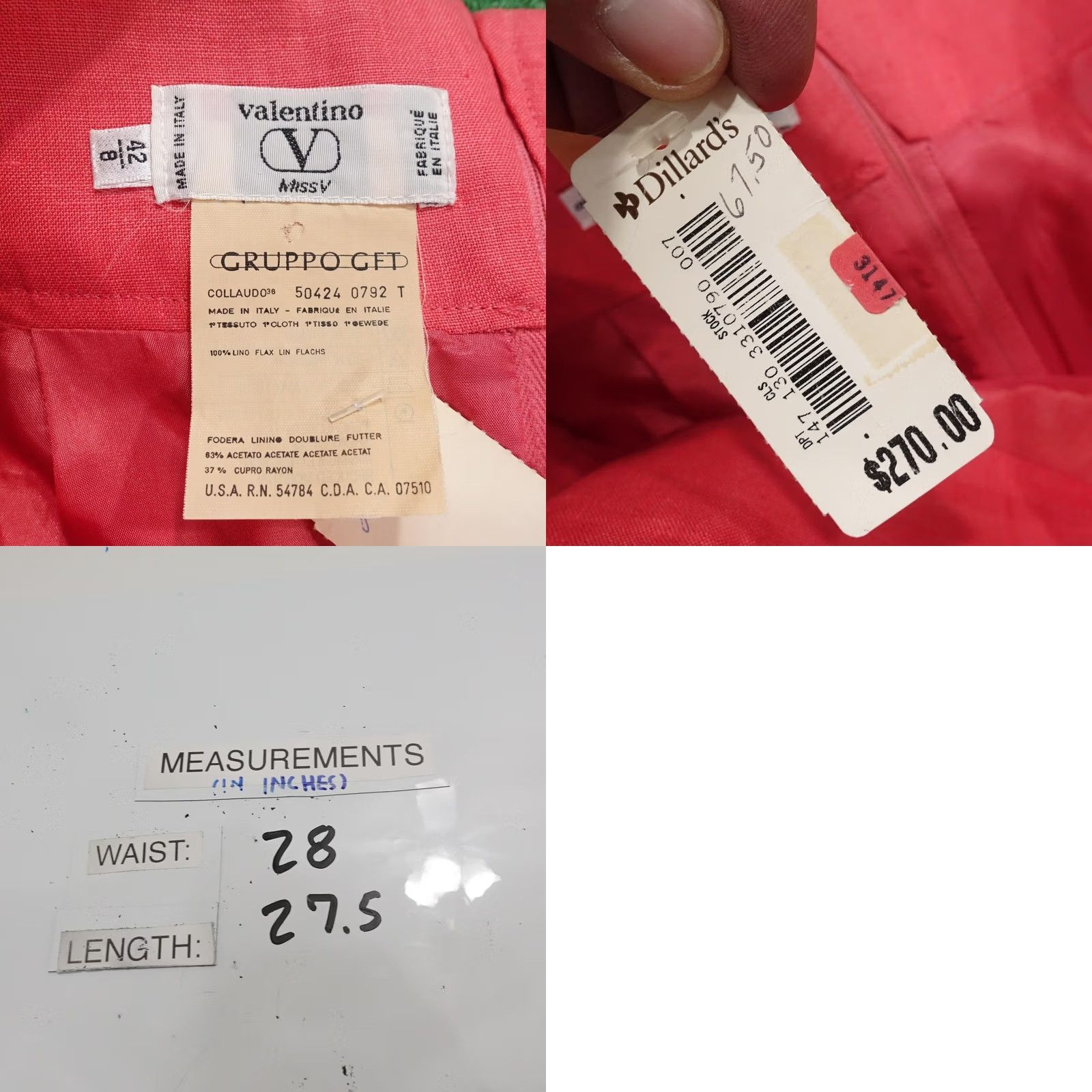 Valentino Valentino Miss V Skirt - Womens 8 Pink Linen Midi Pencil Size 30" / US 8 / IT 44 - 8 Thumbnail