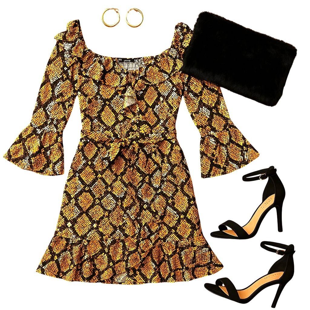 Boohoo Boohoo Snakeskin Print Ruffle Mini Dress Long Sleeve Bold Pa Size XL / US 12-14 / IT 48-50 - 1 Thumbnail