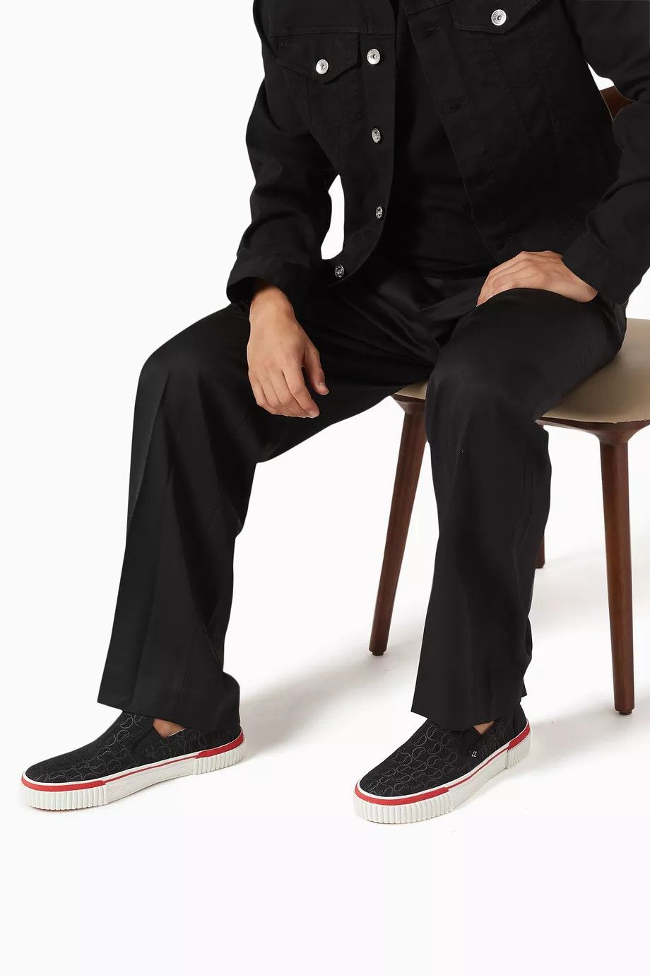 Christian Louboutin oc11z0125 Pedro Boat Sneakers In Jacquard in Black Size US 8.5 / EU 41-42 - 6 Thumbnail