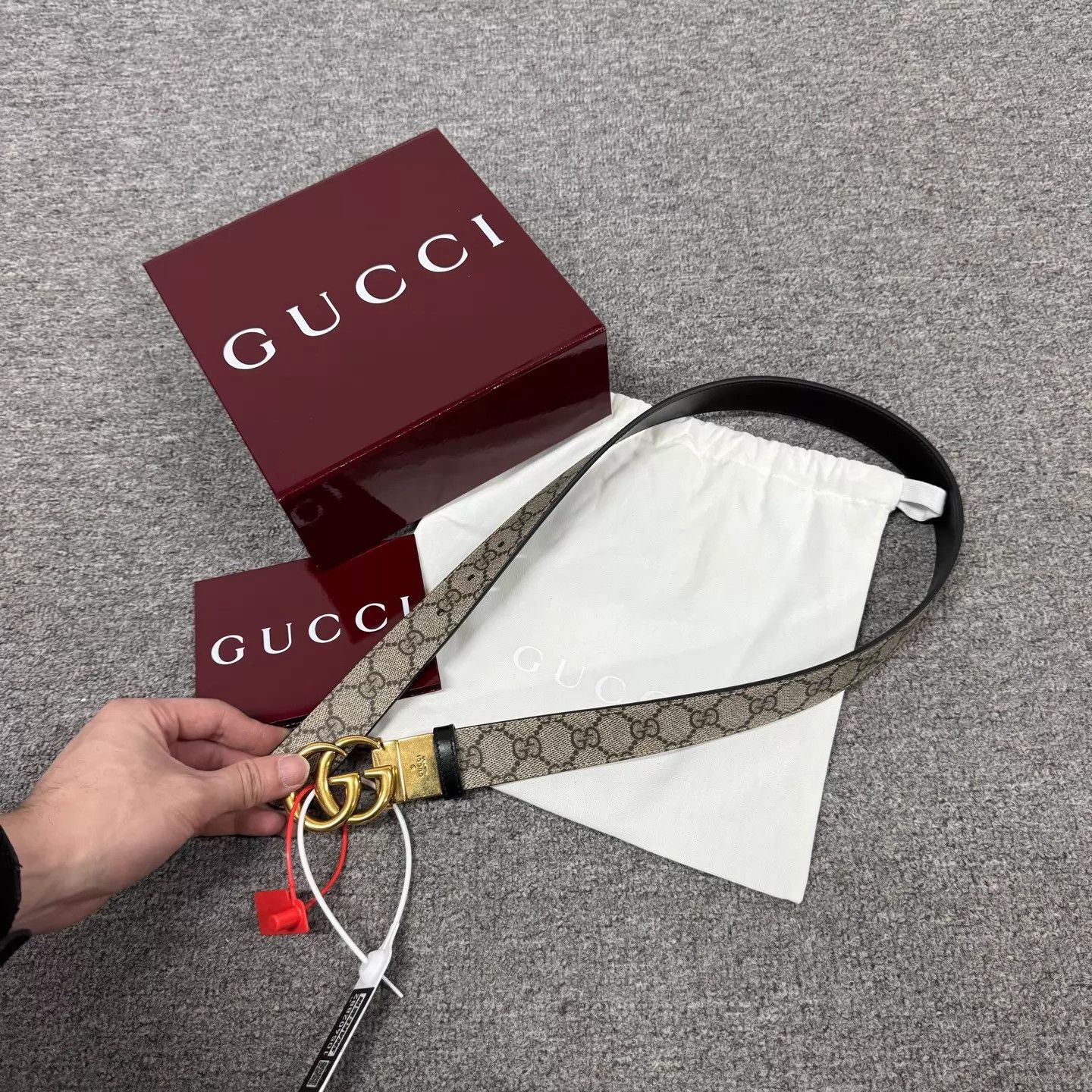 Gucci Gucci Golden Double G Buckle Snake Print GG Supreme Belt Size ONE SIZE - 4 Thumbnail