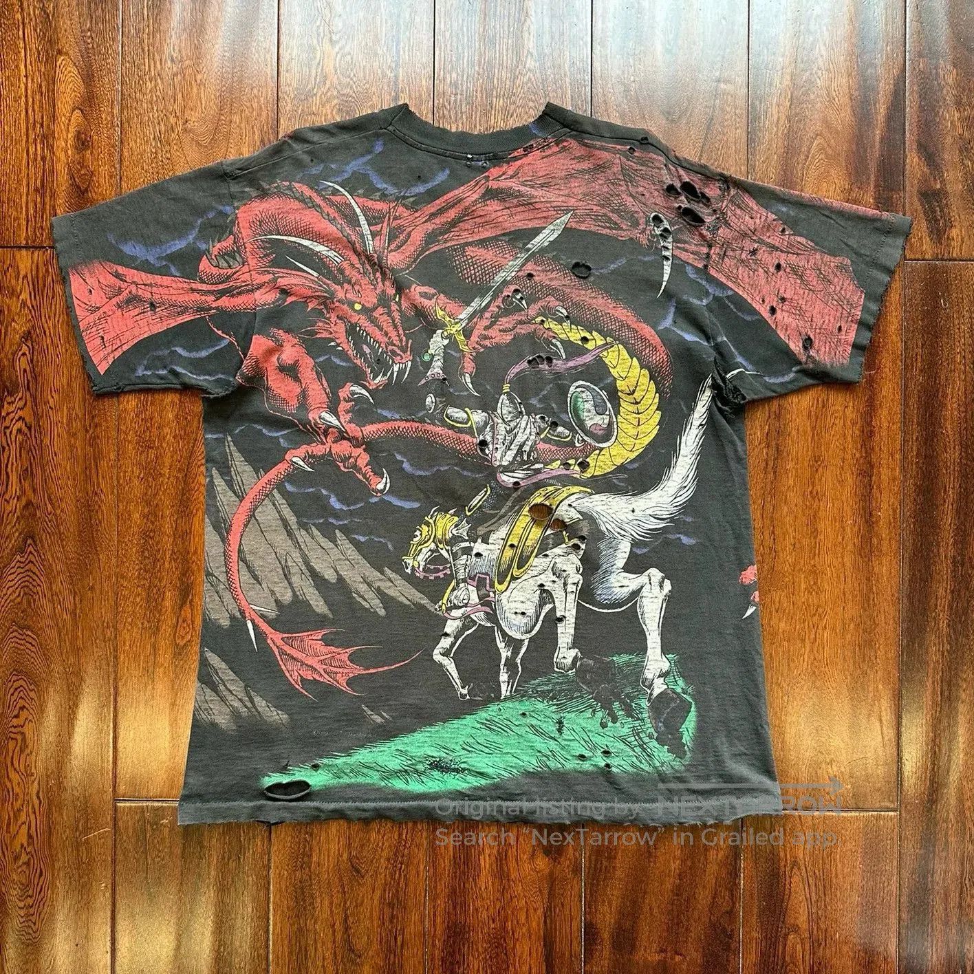 Vintage Vintage 90s Liquid Blue Dragon Quest Red Dragon Tee. Size US M / EU 48-50 / 2 - 2 Thumbnail