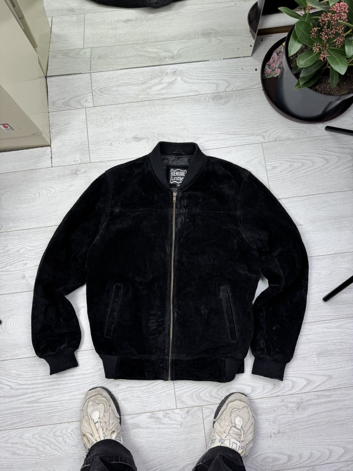 Vintage 90s Streetwear Quilted Suede Leather Bomber Jacket
