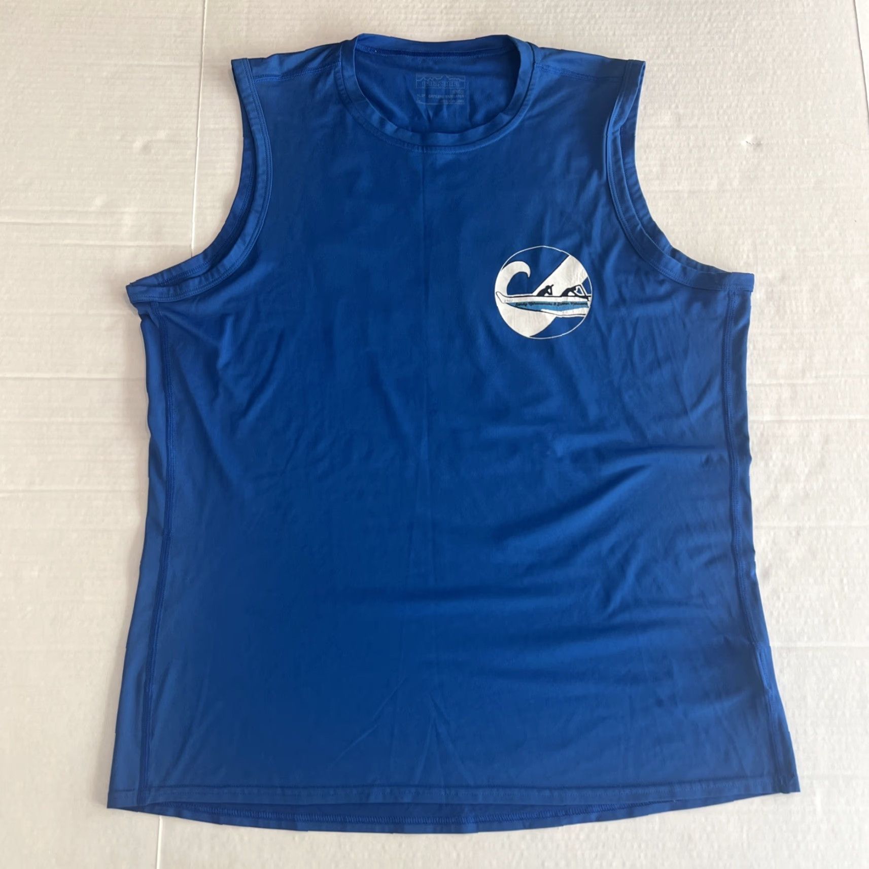 Patagonia VINTAGE Outrigger Canoe Club MDR Race Jersey Tank Top Shirt Mens L Blue Graphic Print Surfers 80s 90s Beach Retro Ocean USA Comfort Wash Size US L / EU 52-54 / 3 - 3 Thumbnail