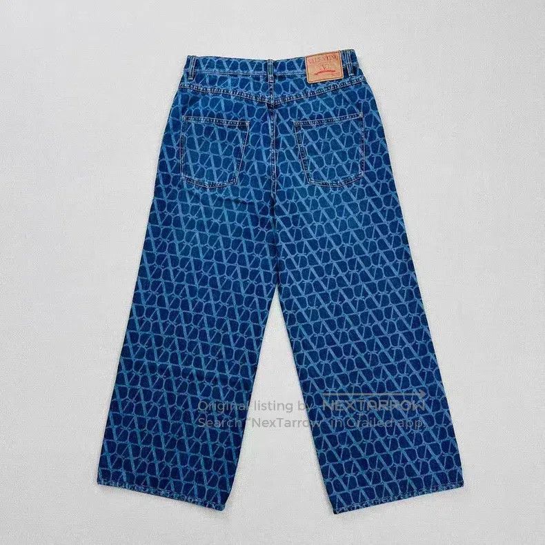 Valentino Valentino Full of logo denim wide-leg pants Size 31" - 2 Thumbnail