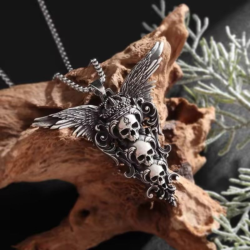 Jewelry Gothic Skull Wings Pendant Necklace Size ONE SIZE - 2 Thumbnail