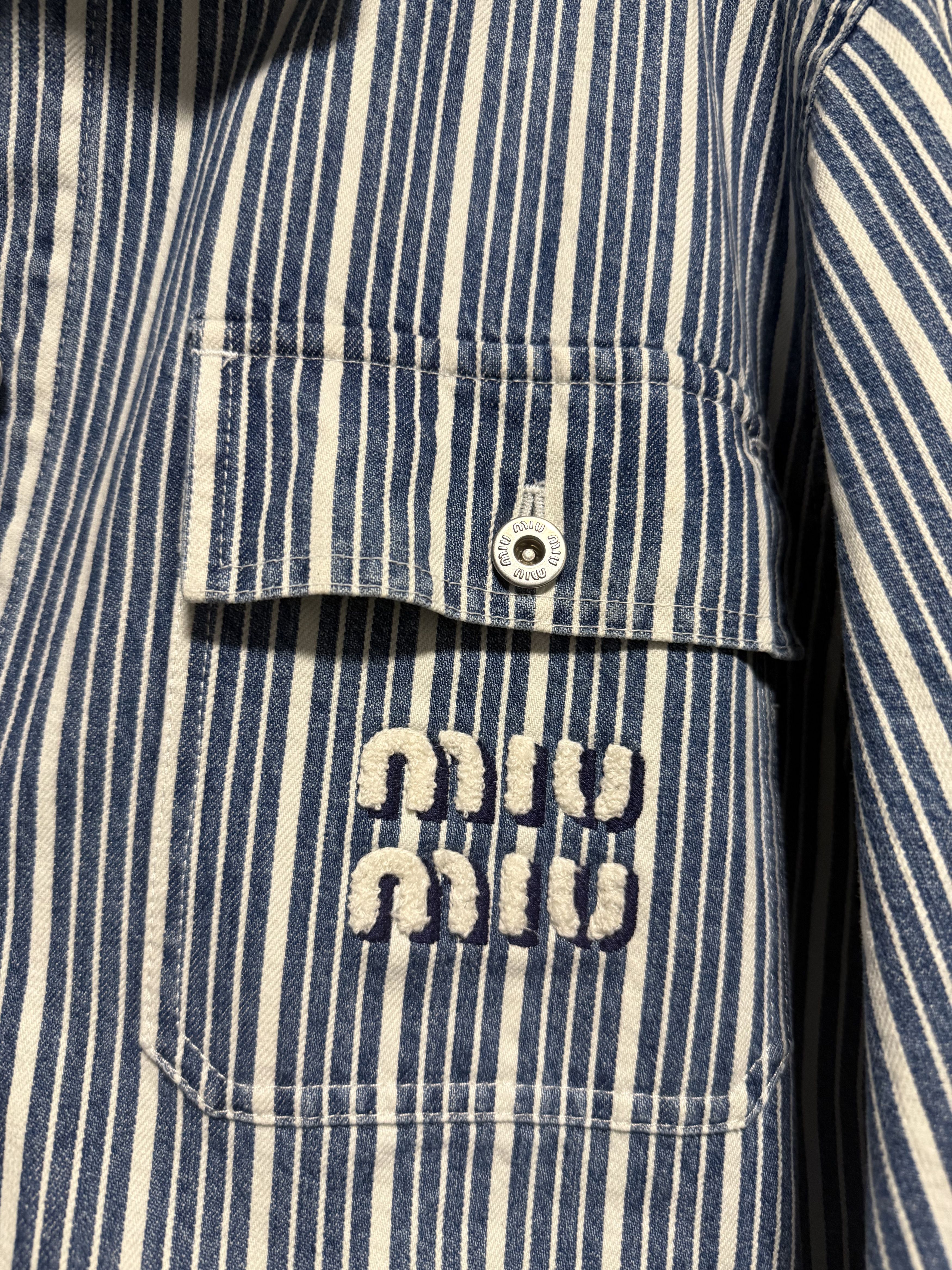 Miu Miu Miu Miu Oversized Striped Denim Jacket Size US M / EU 48-50 / 2 - 2 Thumbnail