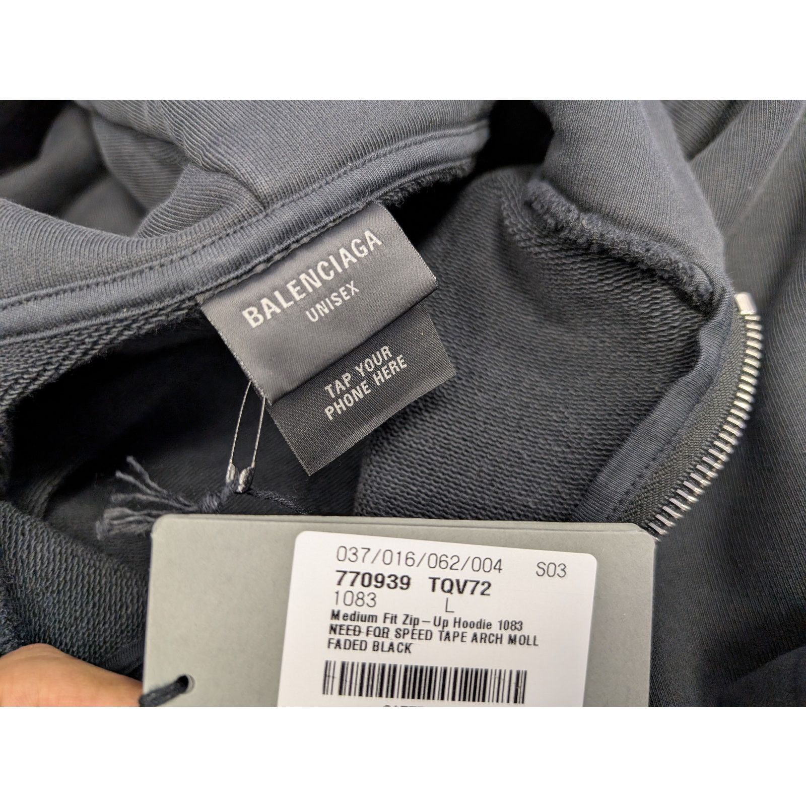 Balenciaga o1rshd1 Need for Speed Tape Fit Zip-up Hoodie in Black Size US L / EU 52-54 / 3 - 22 Thumbnail