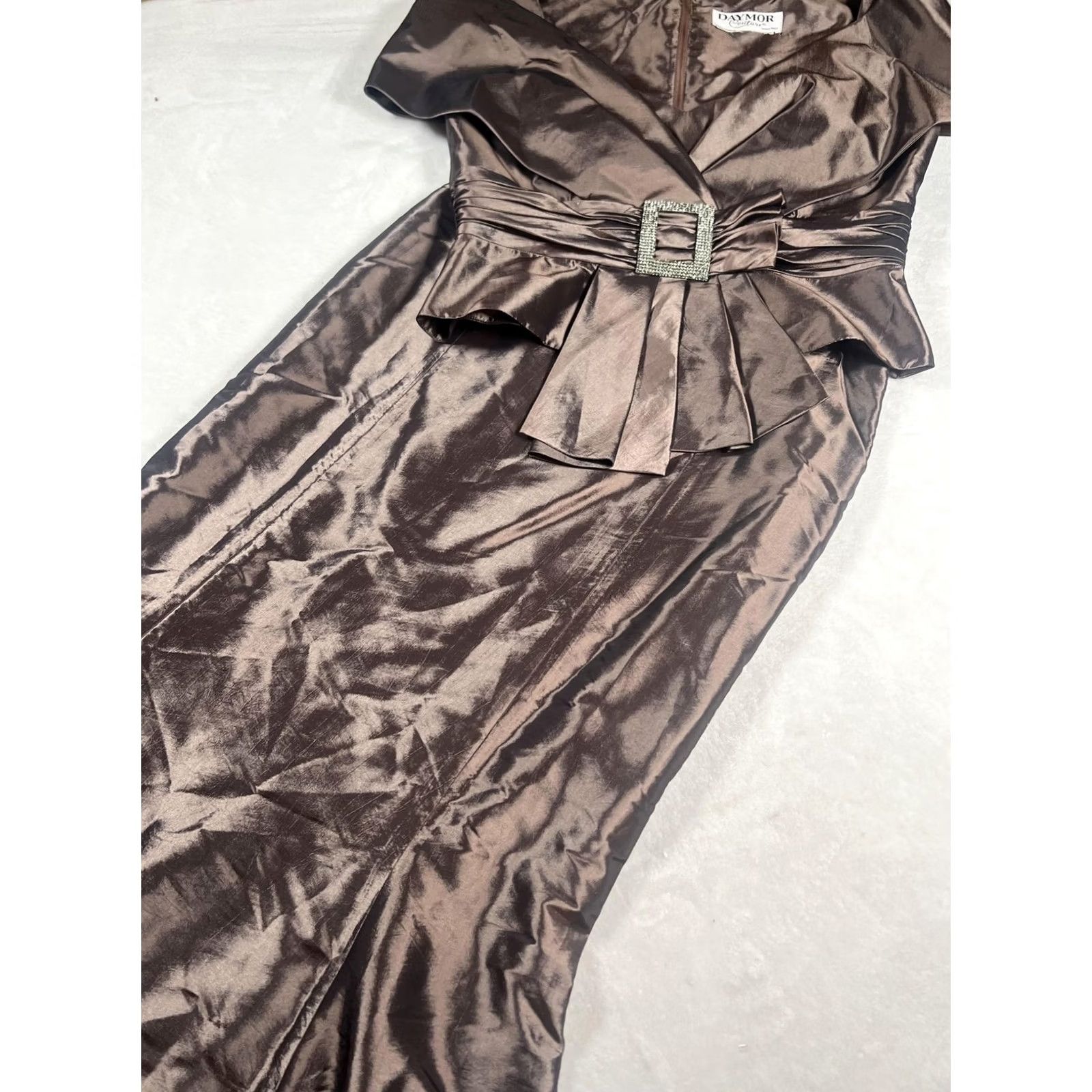 Vintage VINTAGE? No. Satin Formal 2 Piece Set Womens Medium Brown Top Skirt Rhinestone Belted Maxi Size M / US 6-8 / IT 42-44 - 3 Thumbnail