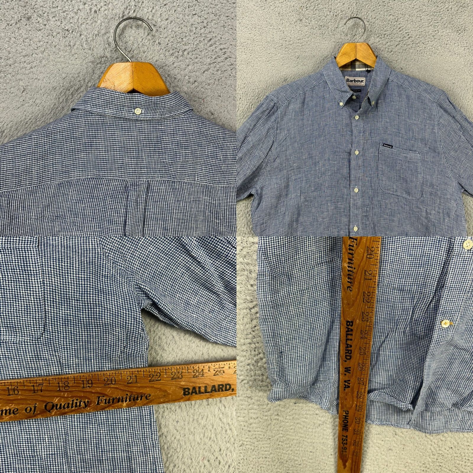 Barbour Barbour Mens Button-Down Linen Shirt Medium Blue Houndstooth Plaid Flip Cuff Shirt Size US M / EU 48-50 / 2 - 8 Thumbnail