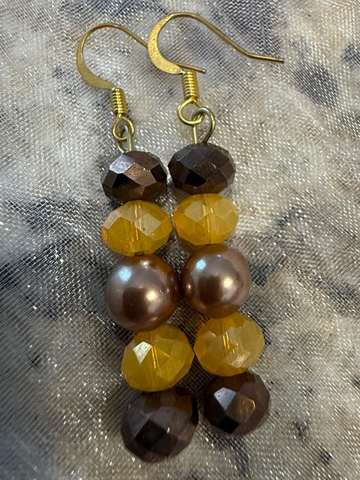 Other Neutral beaded dangle earrings brown gold & bronze Size ONE SIZE - 1 Thumbnail
