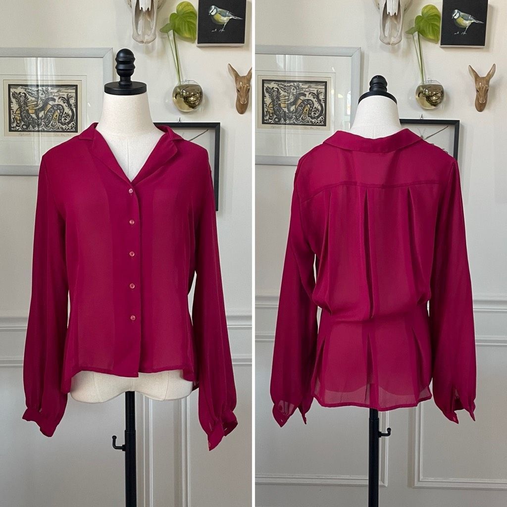 Vintage Vintage Elite Cranberry Polyester Voile Blouse Back Pleated Size L / US 10 / IT 46 - 1 Thumbnail