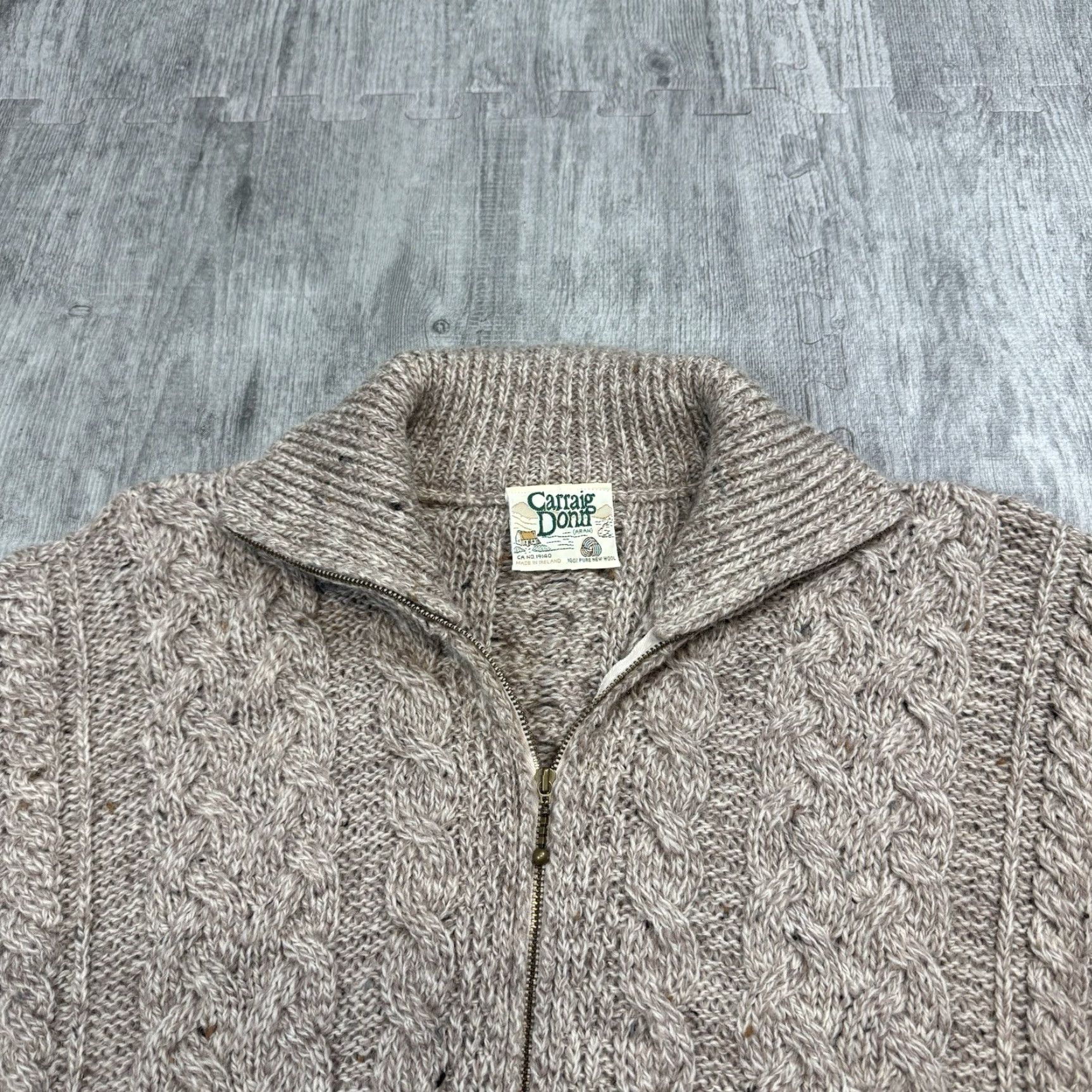Vintage VINTAGE Carraig Donn Irish Wool Sweater Men's Large Full Zip Cable-Knit Autumn Winter Classic Brown Size US L / EU 52-54 / 3 - 3 Thumbnail