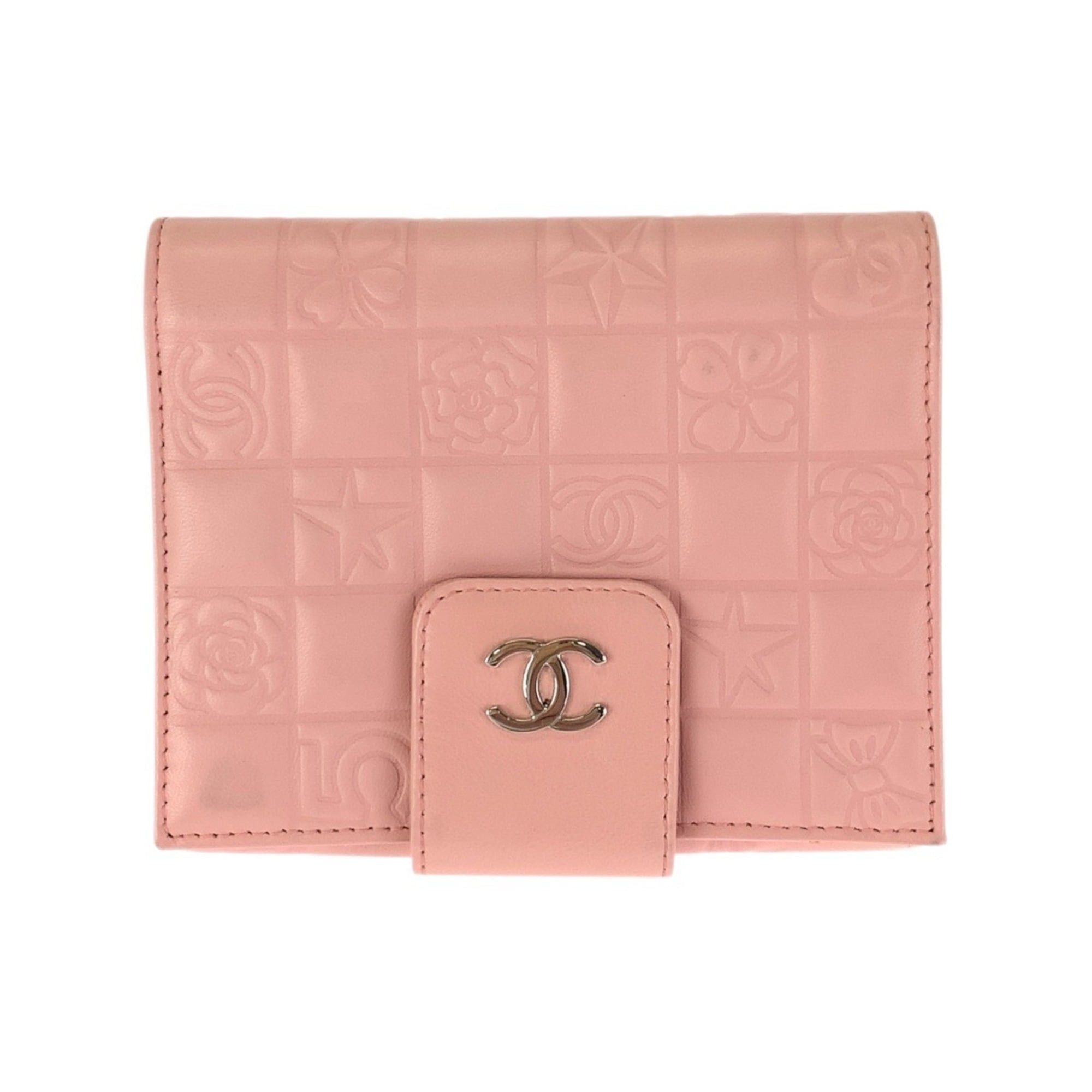 Chanel CHANEL Vintage Icon Chocolate Bar Coco Mark Pink Silver Hardware Lambskin Folding Wallet Compact for Women Size ONE SIZE - 1 Thumbnail