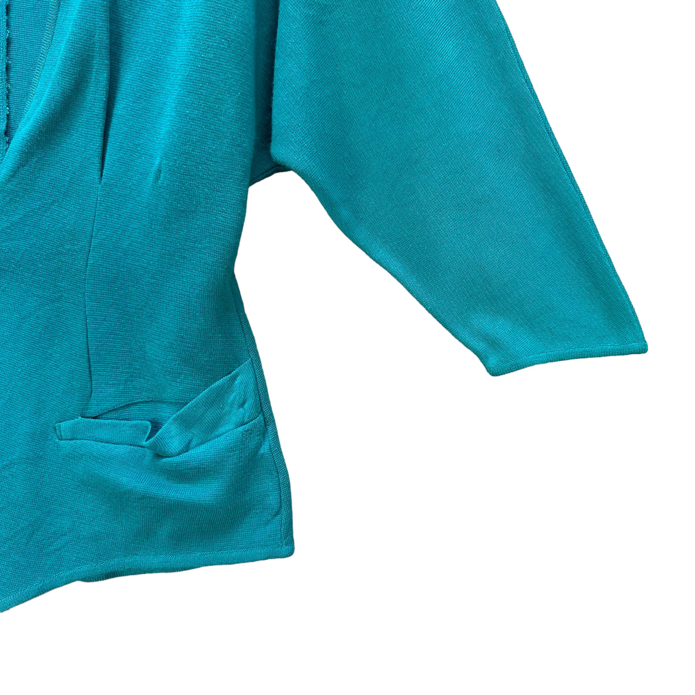 Mugler 80's THIERRY MUGLER TEAL KNIT SINGLE BUTTON JACKET #7573-154 Size M / US 6-8 / IT 42-44 - 5 Thumbnail