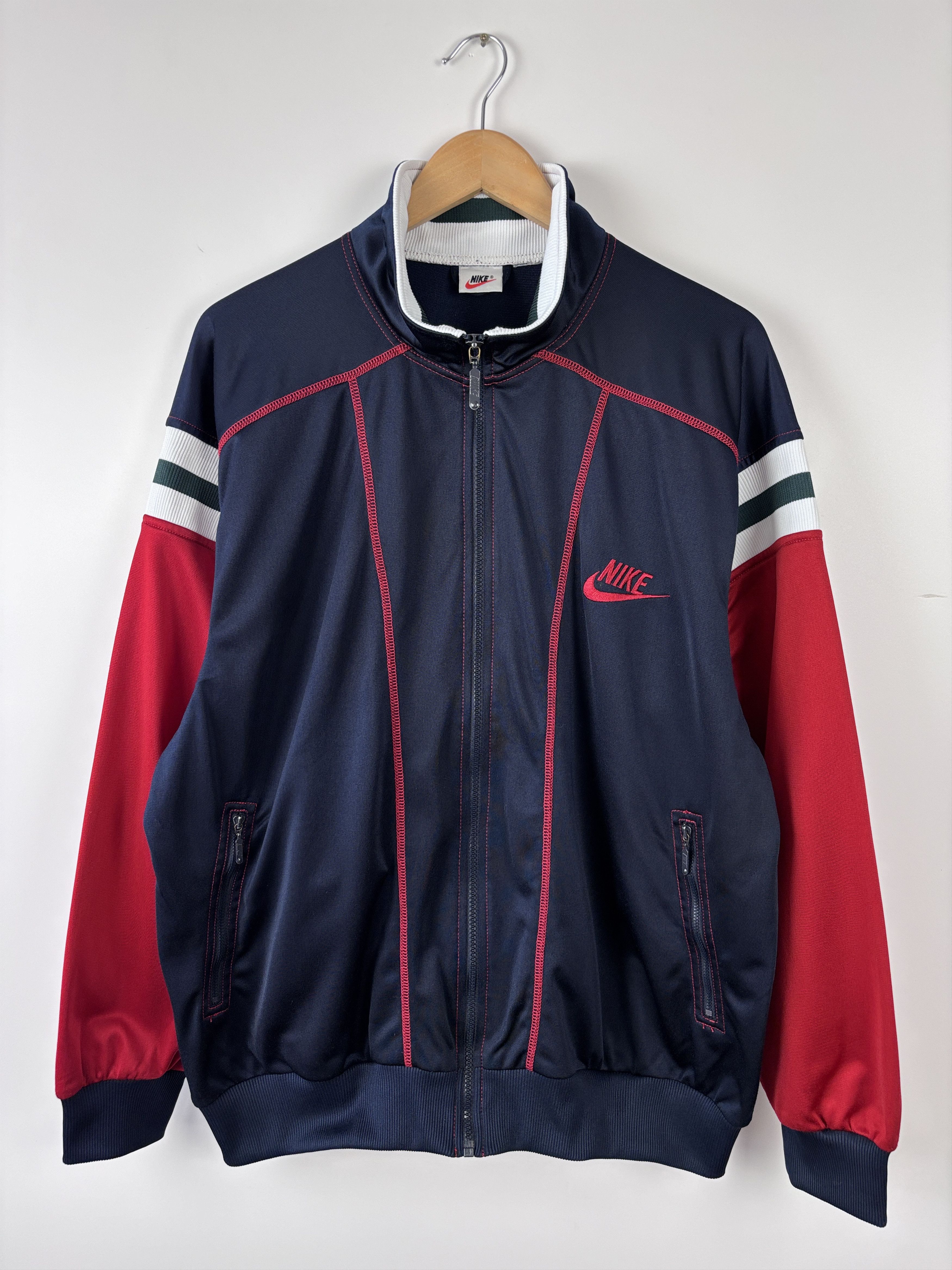 Nike × Vintage Vintage 90s Nike Full Zip Track Jacket Blue Red Size ~XL Size US XL / EU 56 / 4 - 1 Thumbnail