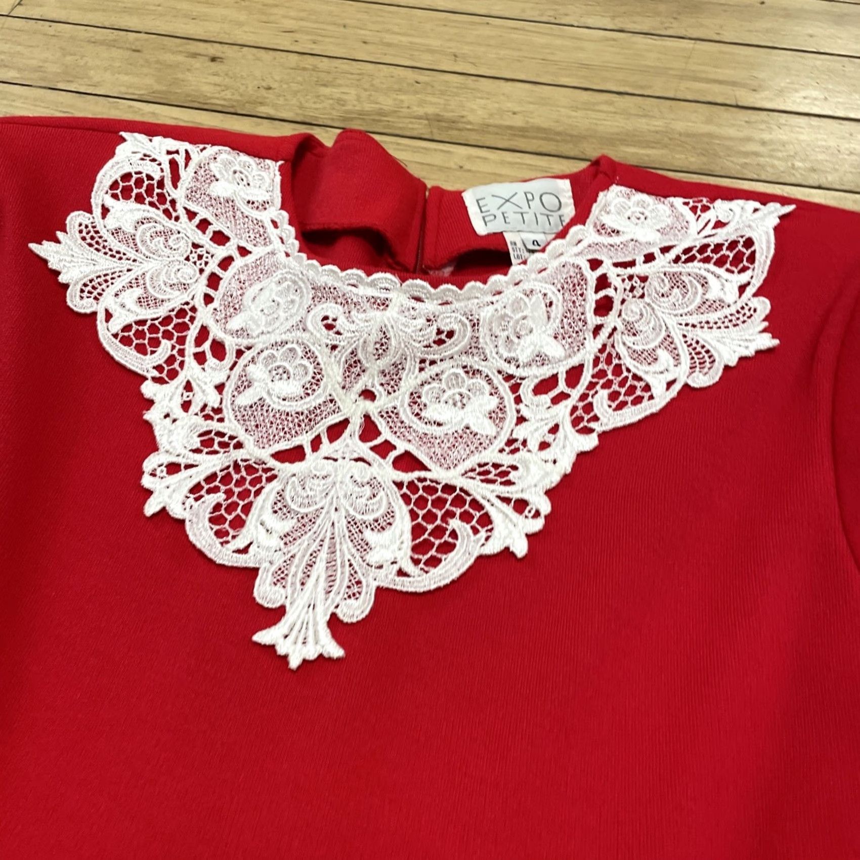 Vintage VINTAGE Expo Prairie Dress Womens 1980s Red Wool Lace Trim Made USA 8 Zipper Size M / US 6-8 / IT 42-44 - 6 Thumbnail