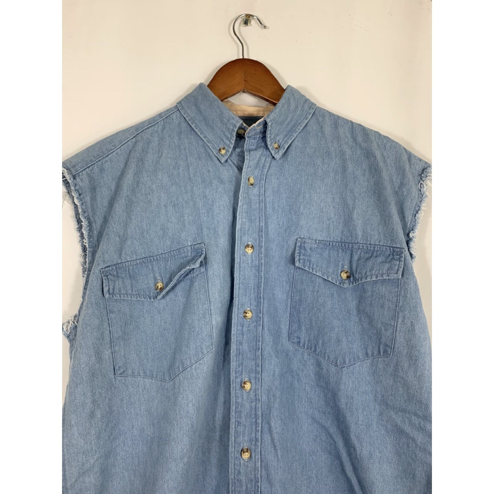 Denime VINTAGE Williams Bay Denim Western Shirt Sleeveless Mens M Blue 1990s Rockabilly Cactus Sunset Denim Shirt Men M Size US M / EU 48-50 / 2 - 5 Thumbnail