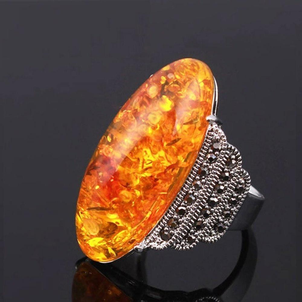 Designer Vintage 32mm Orange Amber Antique Silver Ring - Size 7 Size ONE SIZE - 1 Thumbnail