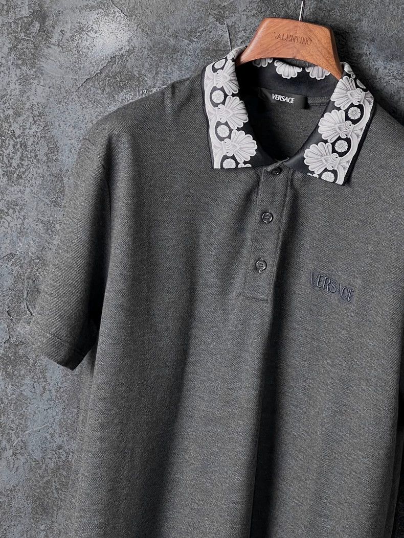 Versace Versace Gray cotton short-sleeved polo shirt Size US XL / EU 56 / 4 - 5 Thumbnail