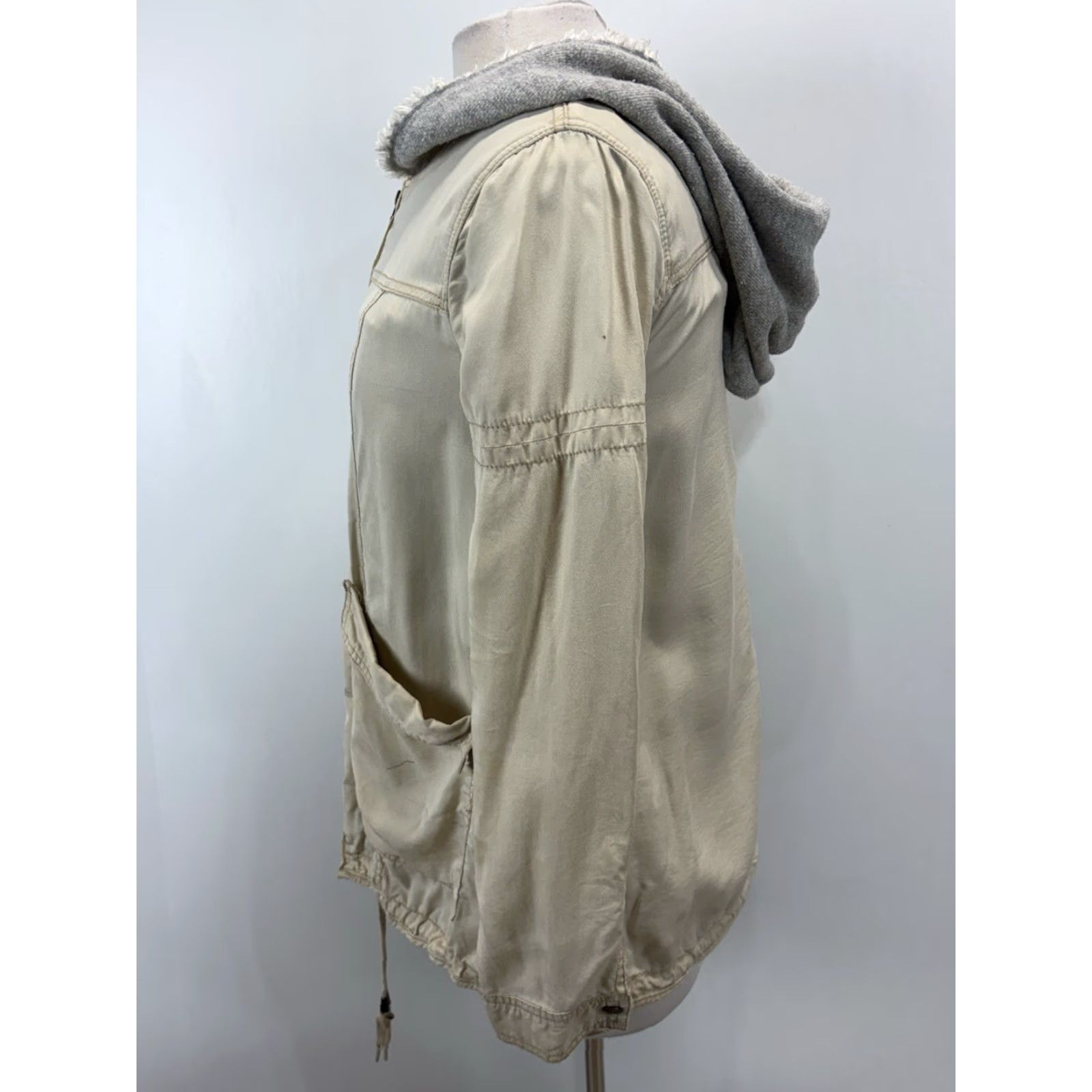 Free People Free People Jacket Adult XS Beige Hooded Lightweight Lined Tencel Utility Bohemian Full Zip Pockets Womens Size XS / US 0-2 / IT 36-38 - 2 Thumbnail