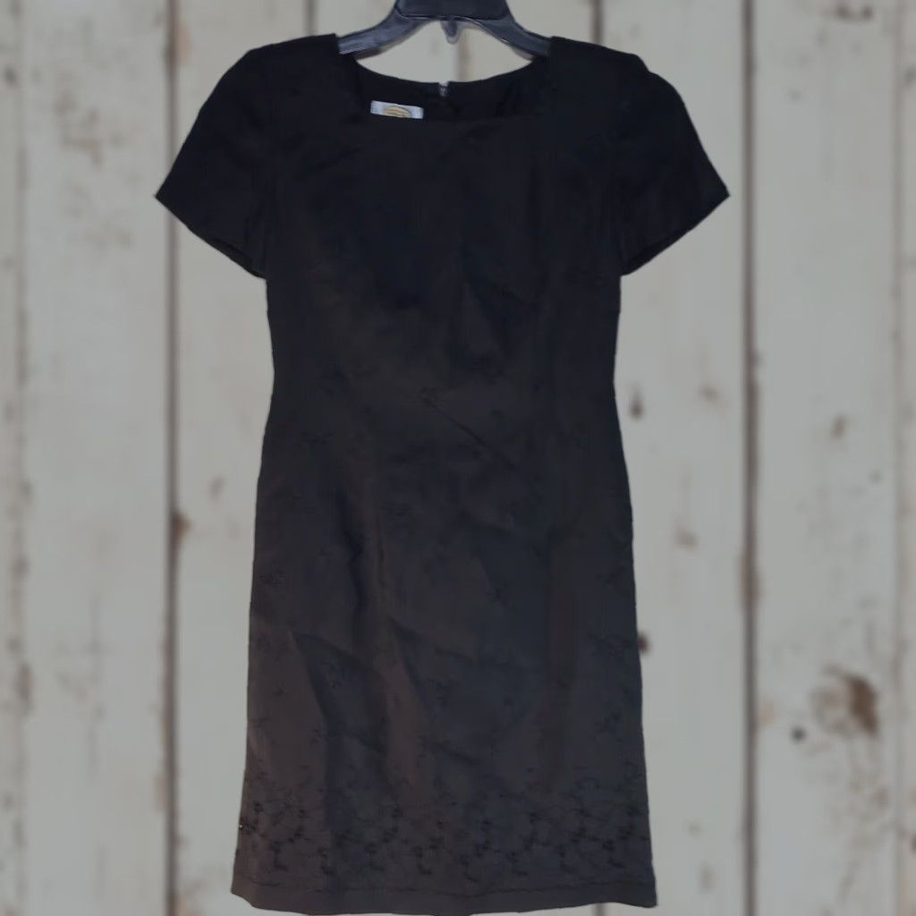 VINTAGE Talbots Petites Black Silk Sheath Dress 2 Women's Knee-Length Party Cocktail Business Summer