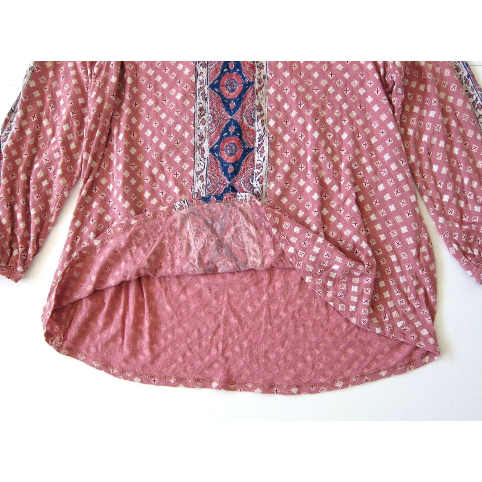 Lucky Brand Lucky Brand Tunic Women 1X Pink Blue Floral Cotton Stretch Long Sleeve Blouse Size XL / US 12-14 / IT 48-50 - 7 Thumbnail