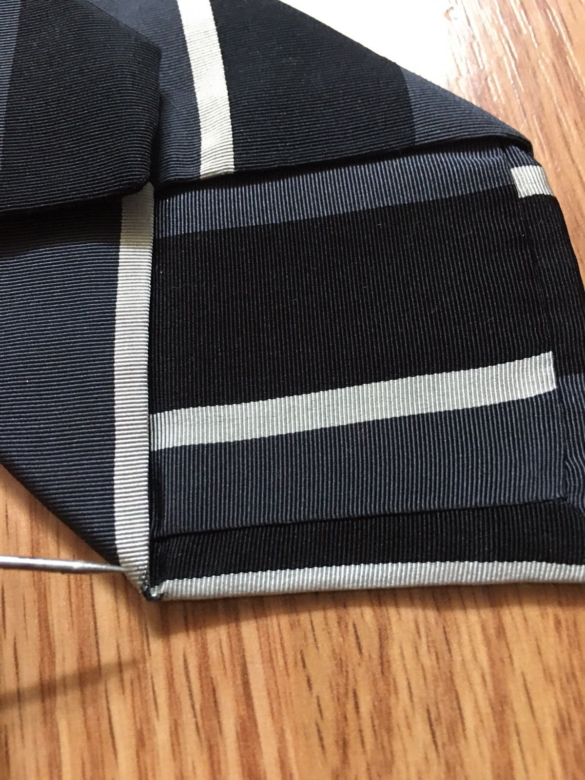 Prada PRADA Black Grey Striped Italy Cotton Silk Mens Tie Size ONE SIZE - 7 Thumbnail