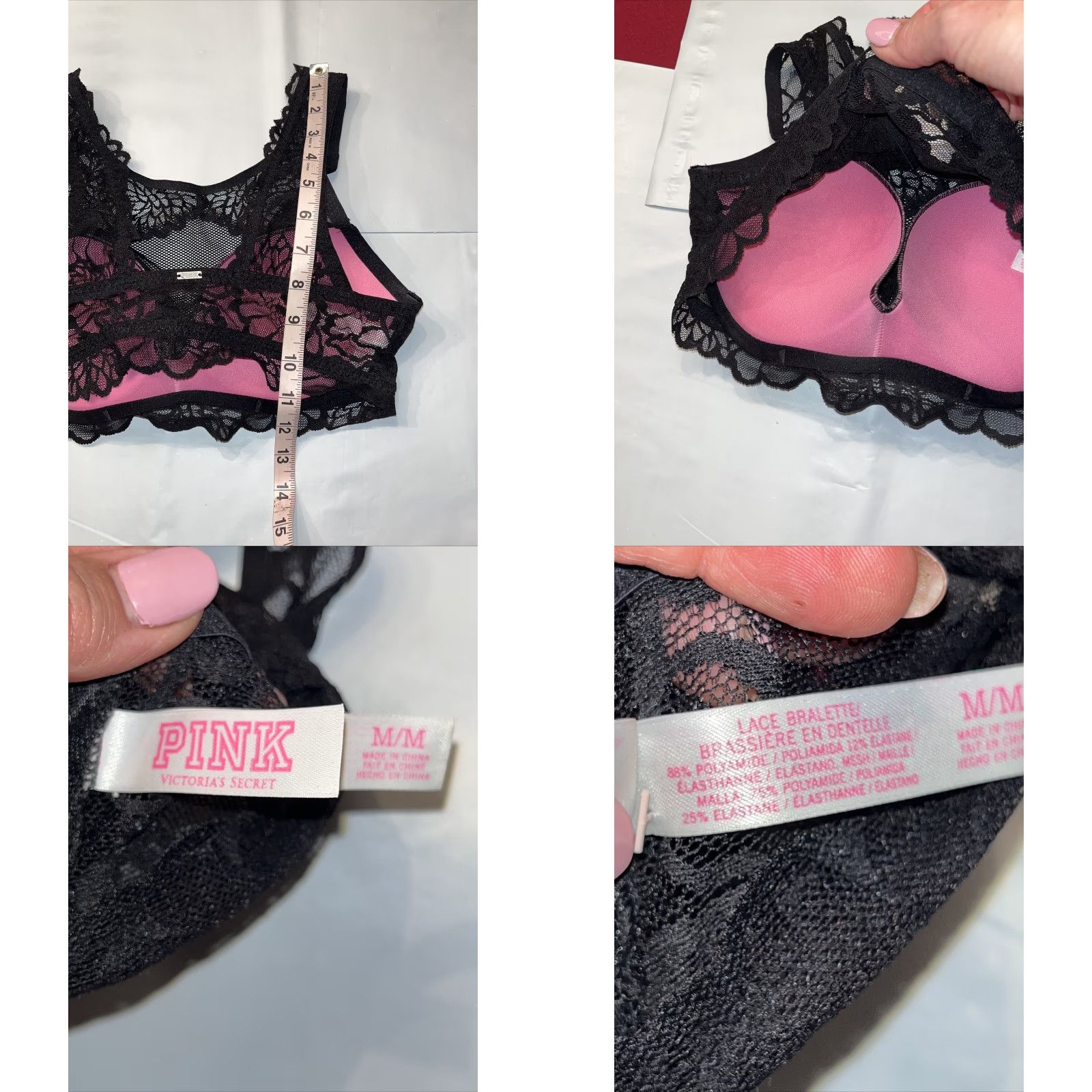 Victoria's Secret Victoria’s Secret PINK Bra Bralette Lace Wireless Padded PushUp Pullover M Black Women’s PINK Bralette Lace Bra Size ONE SIZE - 8 Thumbnail