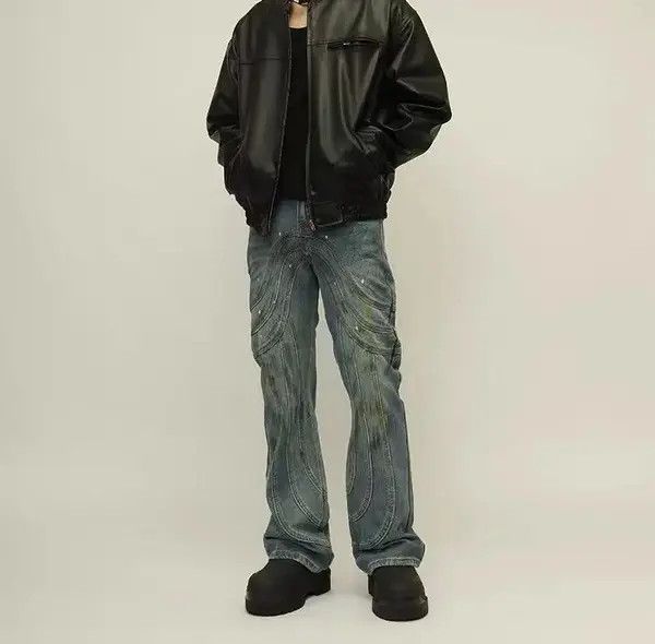 Japanese Brand VIBE Retro splash-ink bootcut straight-leg jeans Size US 30 / EU 46 - 6 Thumbnail