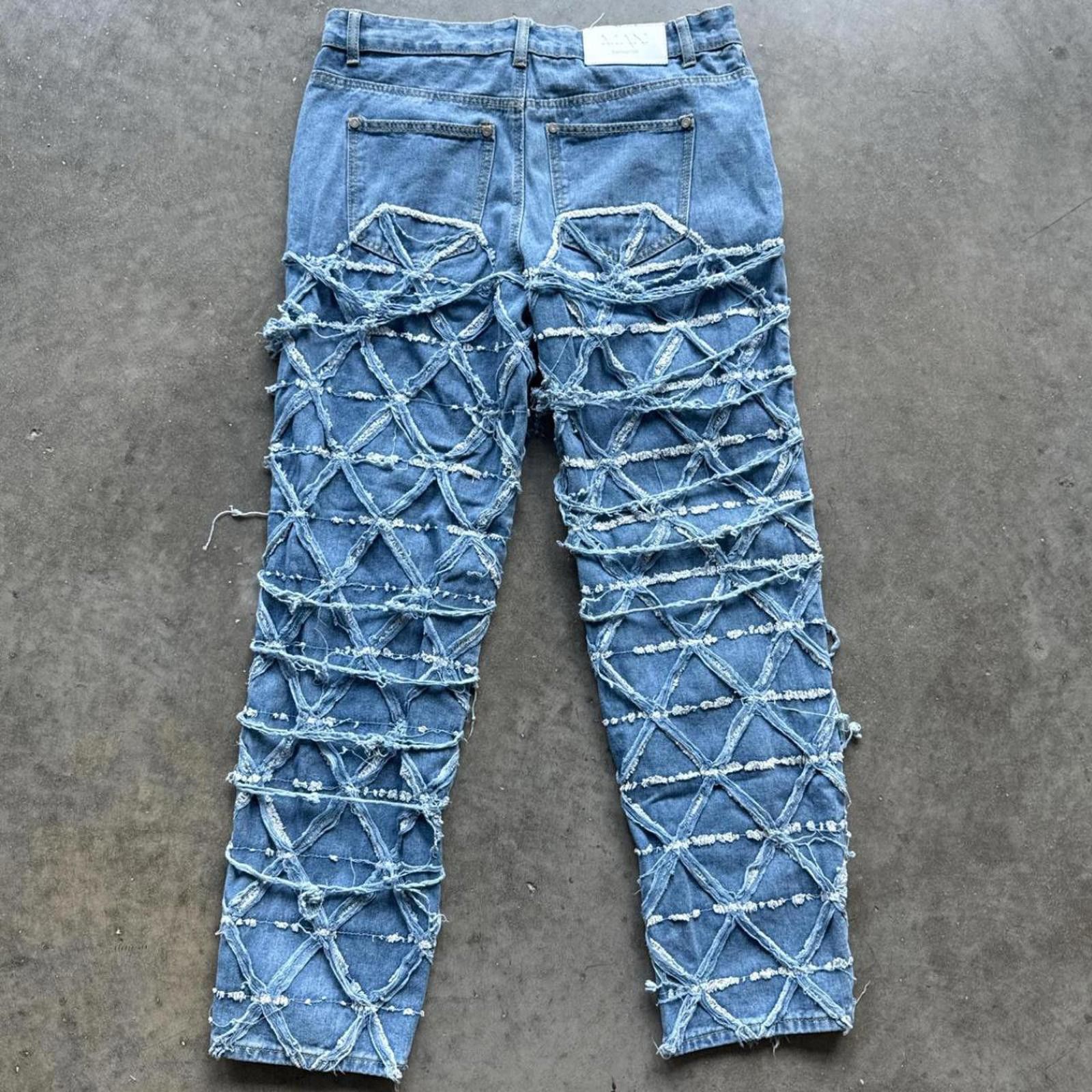 Other Diamond Denim Pattern Distressed Jeans Size US 32 / EU 48 - 2 Thumbnail