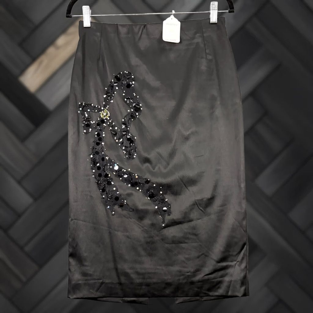 Vintage VINTAGE Mandalay Skirt 6 Satin Sequin Lace Bead Fairy Floral Midi Black Polyester Size 28" / US 6 / IT 42 - 1 Thumbnail