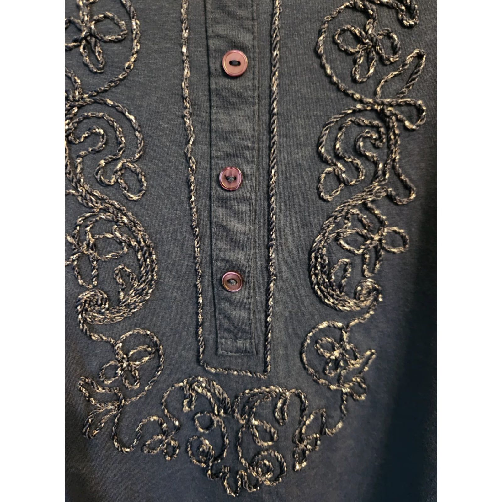 Vintage Falls Creek Blue Henley Embroidered Trim Long Sleeve Casual Shirt 4X Plus Womens Size XXL / US 16-18 / IT 52-54 - 2 Thumbnail