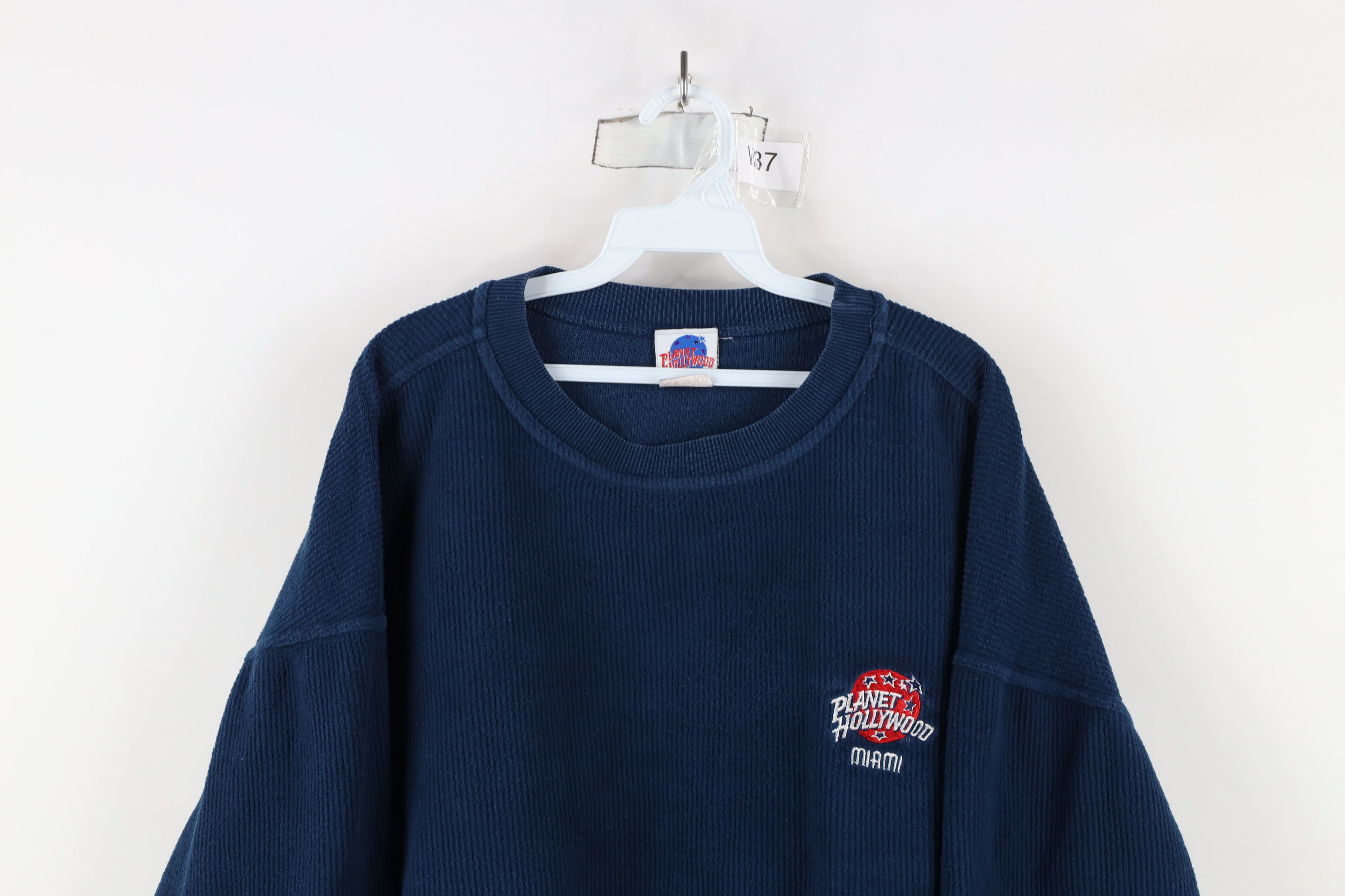 Vintage Vintage 90s Planet Hollywood Miami Ribbed Sweater Blue Size US L / EU 52-54 / 3 - 2 Thumbnail