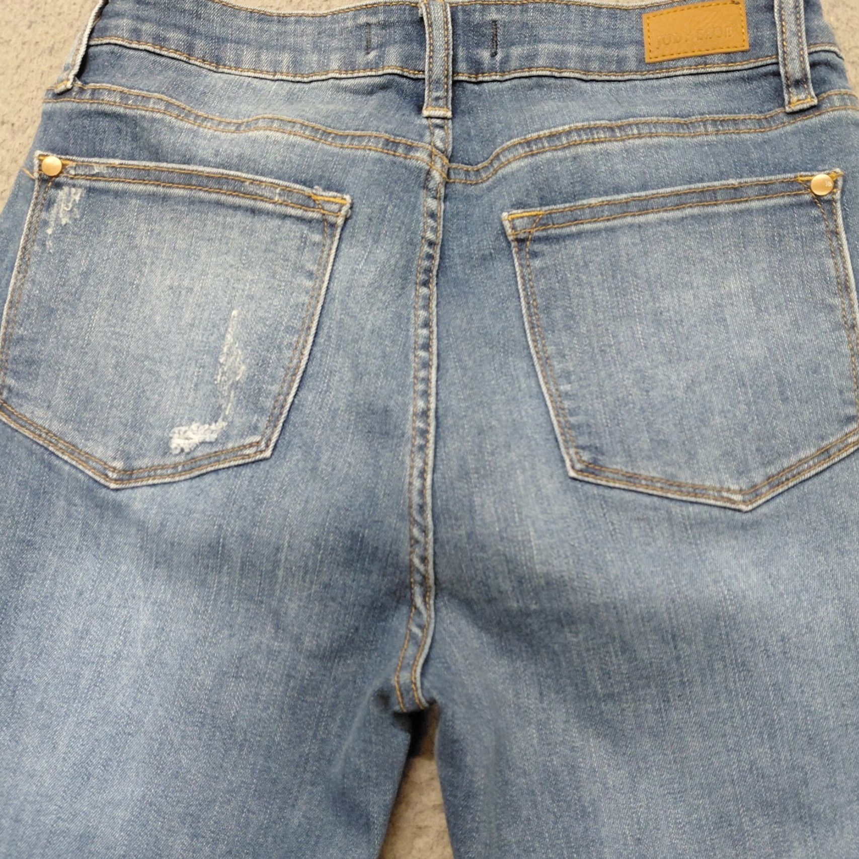 Vintage Judy Blue Jeans Women's 7/28 Blue Skinny Fit Distressed Buffalo Plaid Patch Jeans Shirt? Size 28" / US 6 / IT 42 - 4 Thumbnail