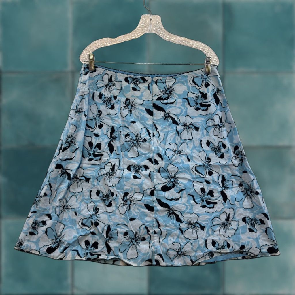 Vintage VINTAGE Skirt A-Line Floral Tropical Hawaiian Coconut Girl Blue 12 Large Cotton Womens? Size 34" / US 12 / IT 48 - 1 Thumbnail