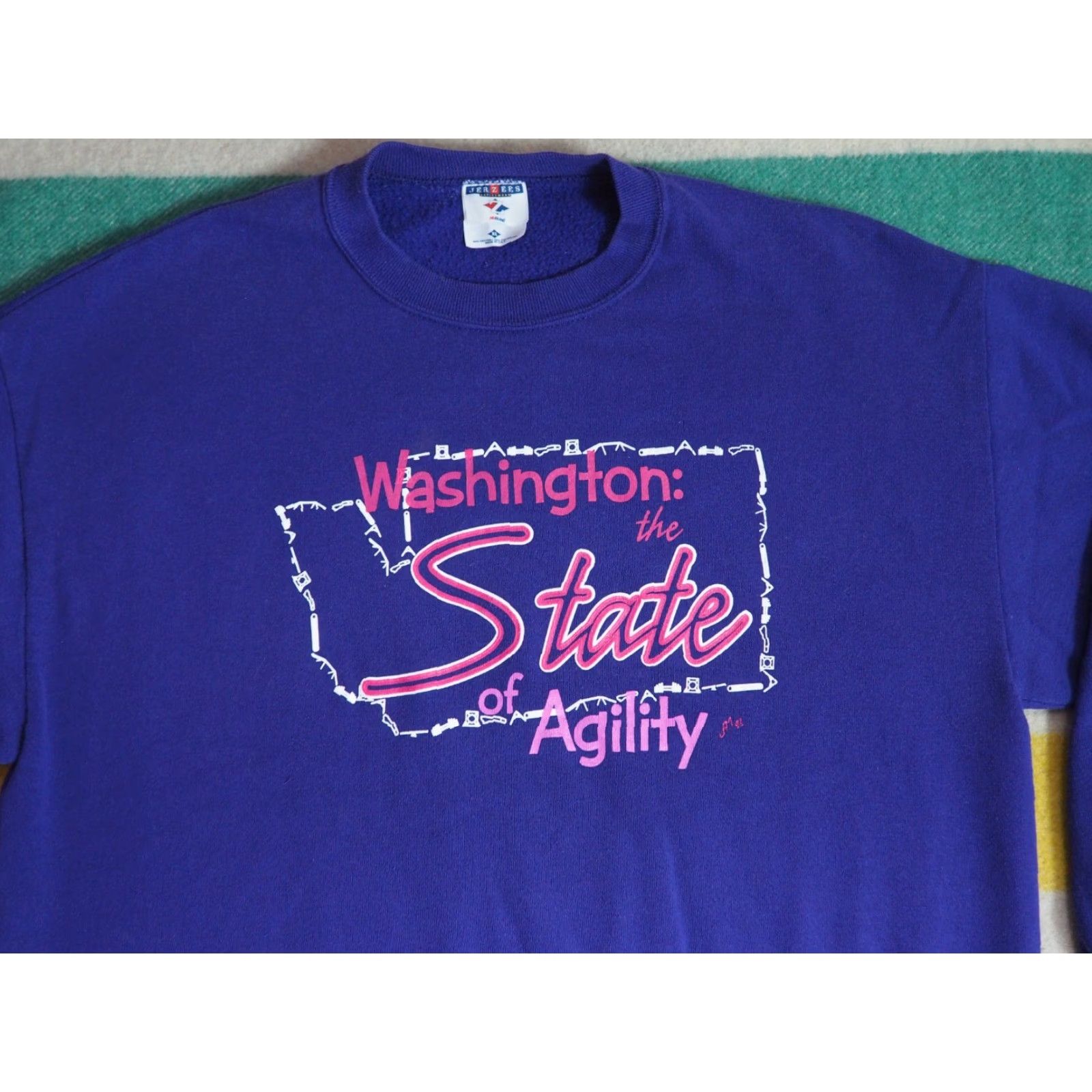 Jerzees VINTAGE Jerzees Washington Dog Agility Art Purple Pullover Sweatshirt XL EUC Size US XL / EU 56 / 4 - 3 Thumbnail