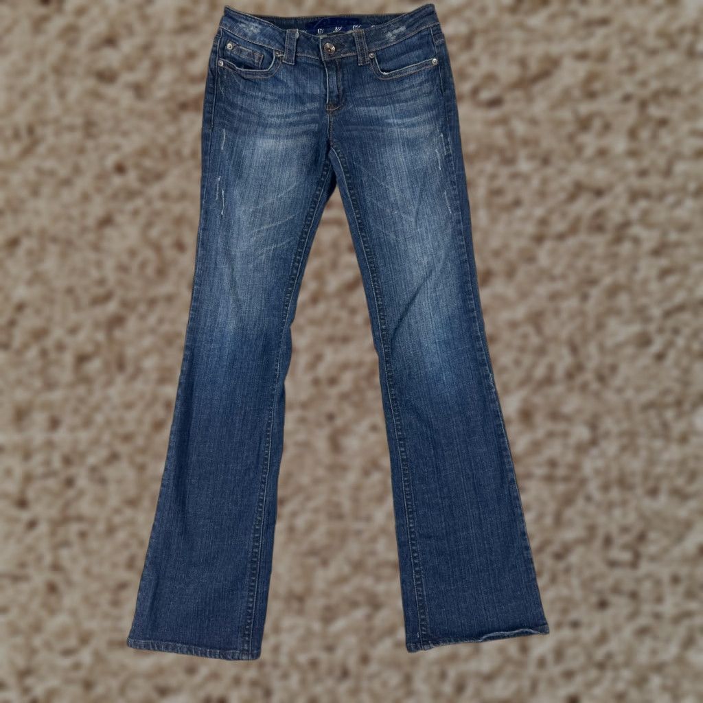 Denime Refuge Jeans Women 7 L Blue Denim Flared Low Rise Distressed Cotton 27x32 Size 28" / US 6 / IT 42 - 1 Thumbnail