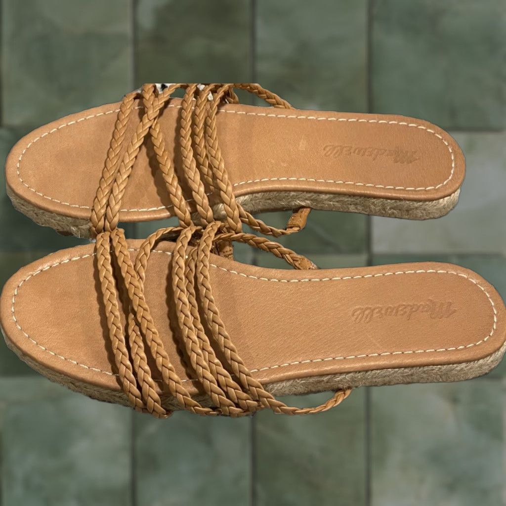 Madewell Madewell The Kathryn Espadrille Slide Sandal Leather SZ 9 Womens Brown Slide Flat Sandal 9 (Espadrille) Size US 9 / IT 39 - 1 Thumbnail