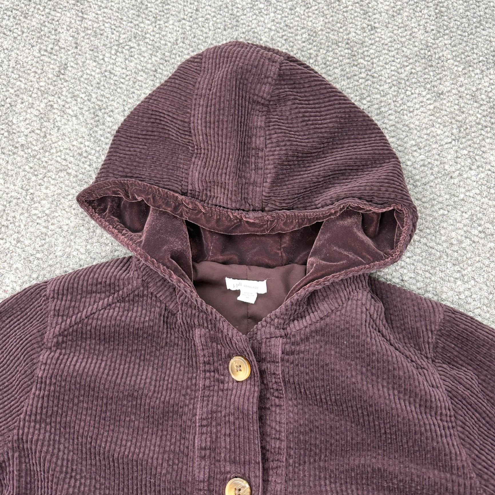 J. Jill VINTAGE J. Jill Jacket Womens XS Petite Purple Corduroy Hooded Button Pockets Lined Size XS / US 0-2 / IT 36-38 - 2 Thumbnail