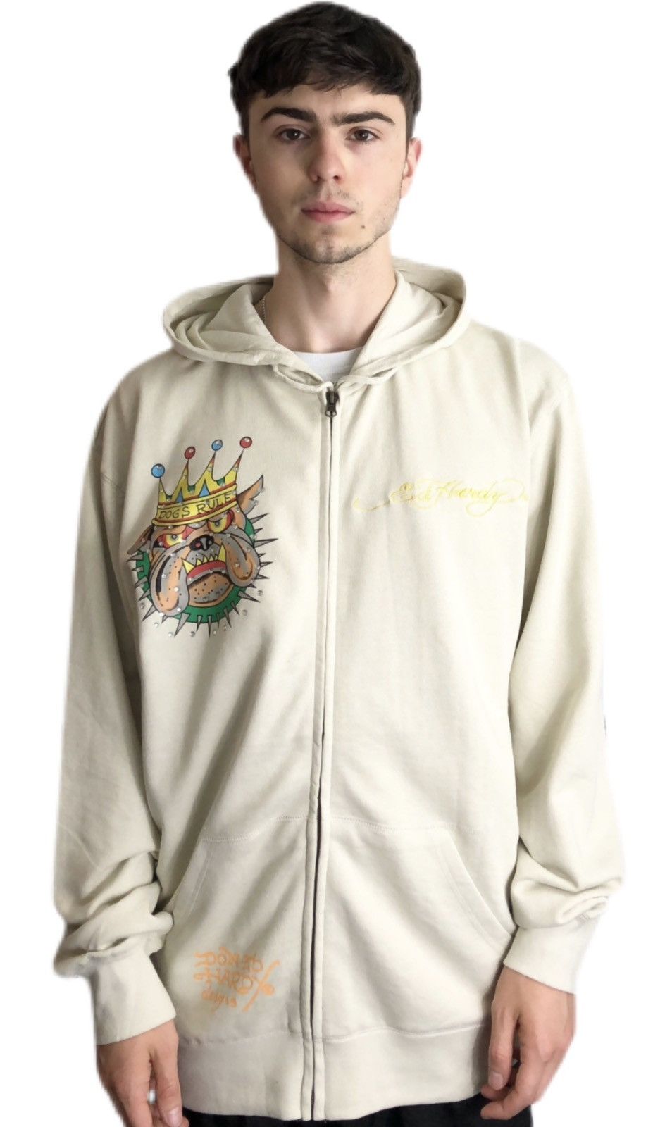 Ed Hardy designer zip hoodie dog big logo rare vintage XL