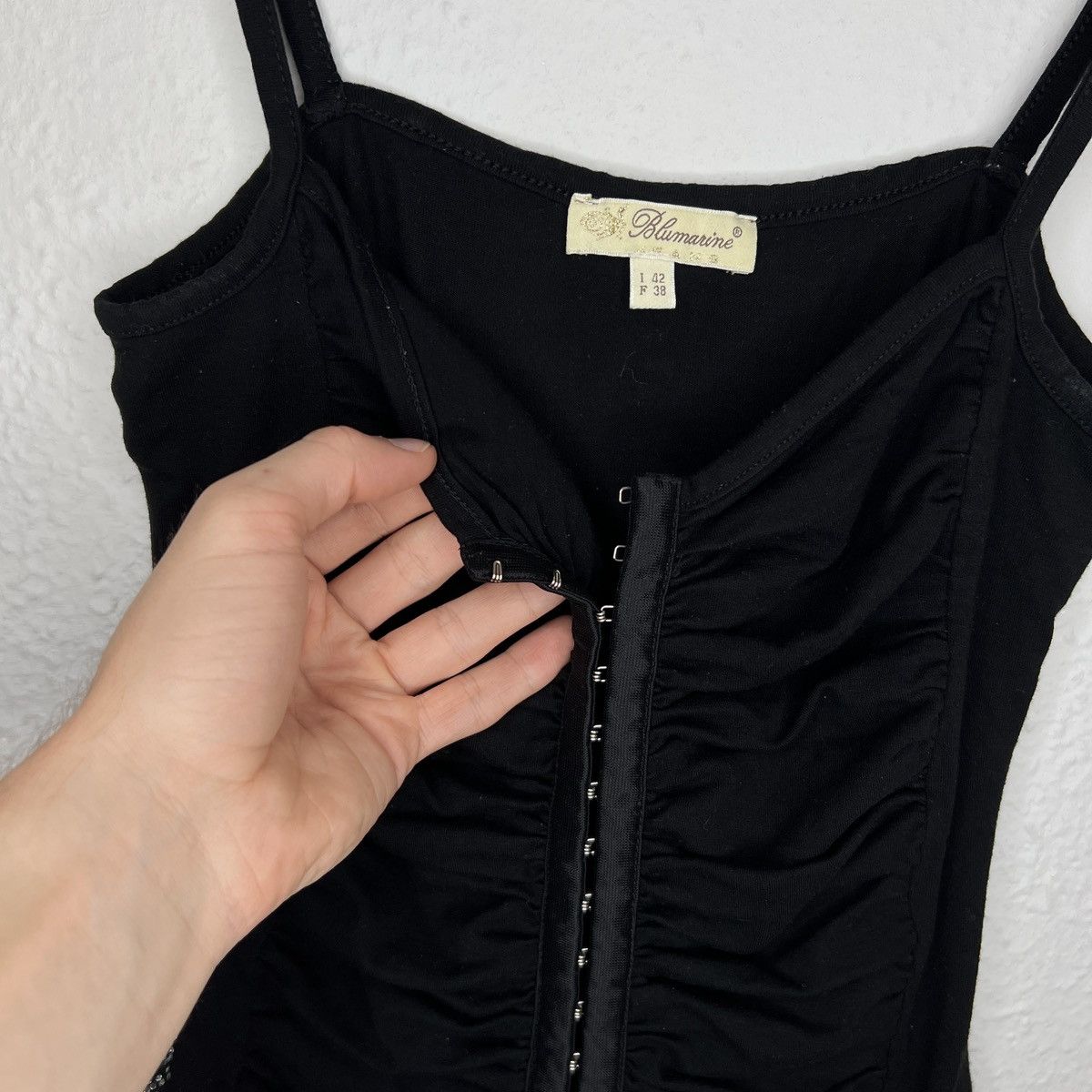 Blumarine × Designer × Japanese Brand Blumarine Crop Top Blouse Black Rhine Stone Logo Y2K Size S / US 4 / IT 40 - 7 Thumbnail