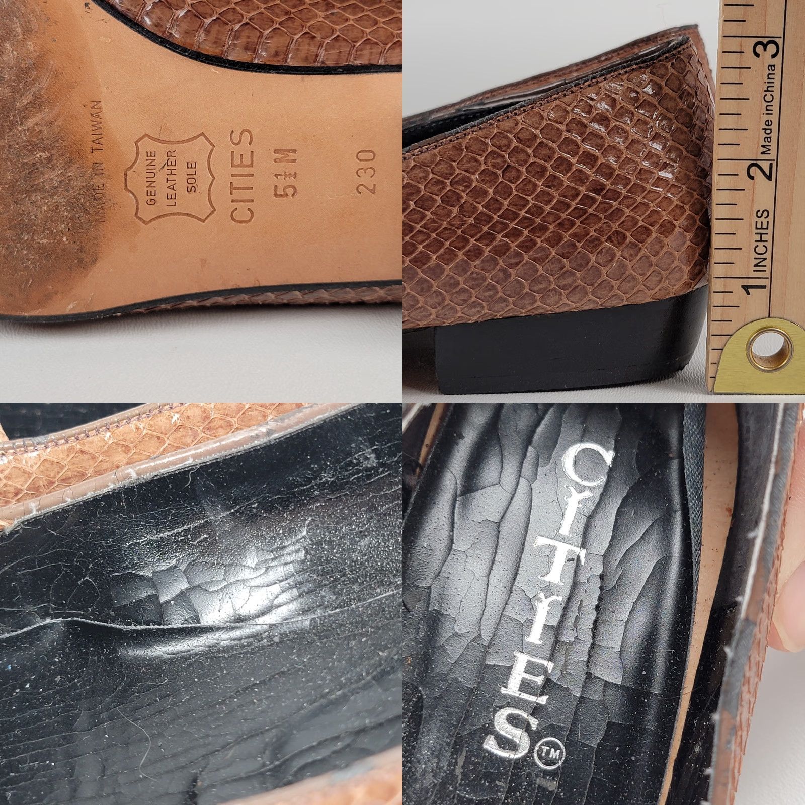 Vintage Cities Brown Snake Leather Dress Shoe Slip-on Heel Women's 5.5 M Pump Block Heel 90s Y2K Leather Brazil Shoes Size M / US 6-8 / IT 42-44 - 8 Thumbnail