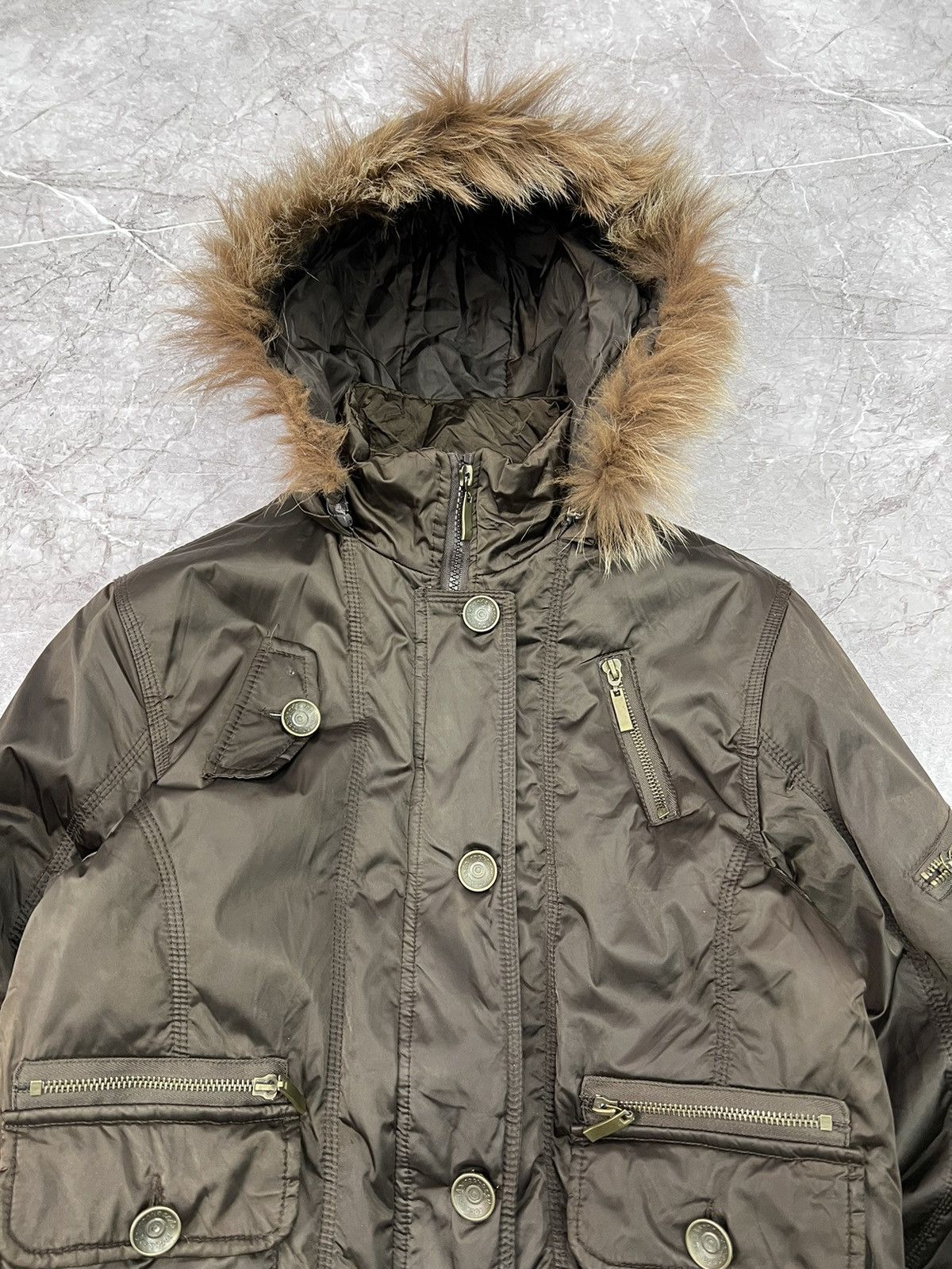 2000s Japanese Punk Grunge Fur Puffer Jacket opium style