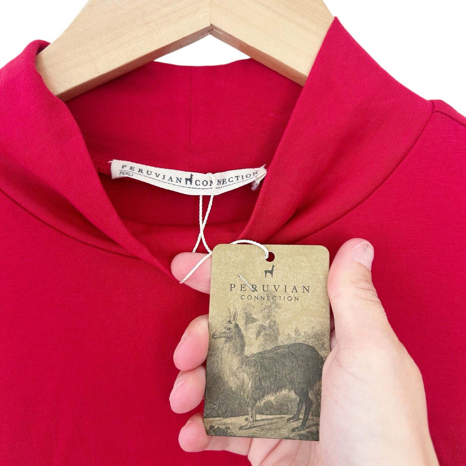 Other Peruvian Connection Red Pima Cotton Mock Neck Ruched Top L Size L / US 10 / IT 46 - 2 Thumbnail