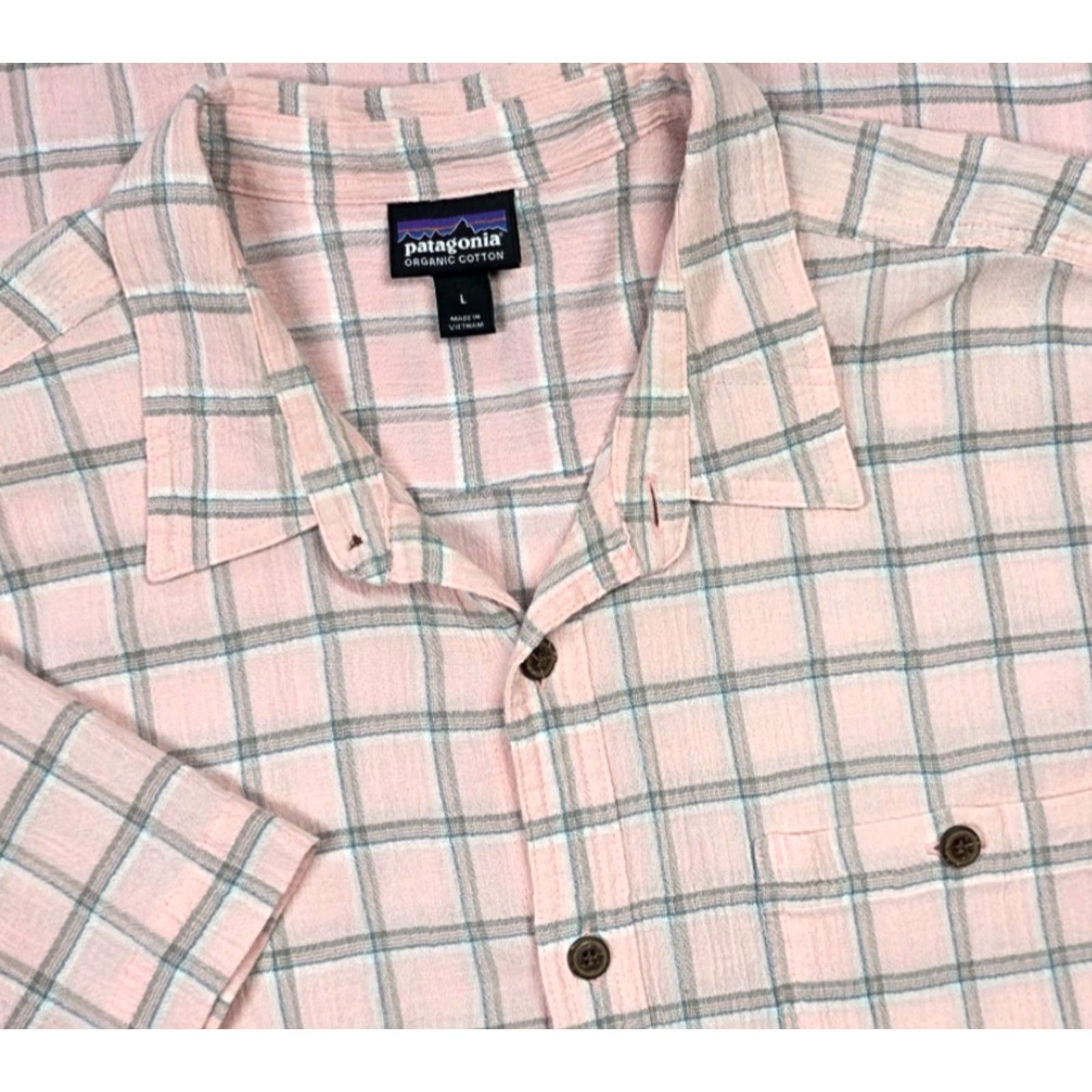 Patagonia Patagonia Shirt Button-Up Short Sleeve A/C Yarn-Dye Plaid Organic Cotton Pink L Mens Size US L / EU 52-54 / 3 - 2 Thumbnail
