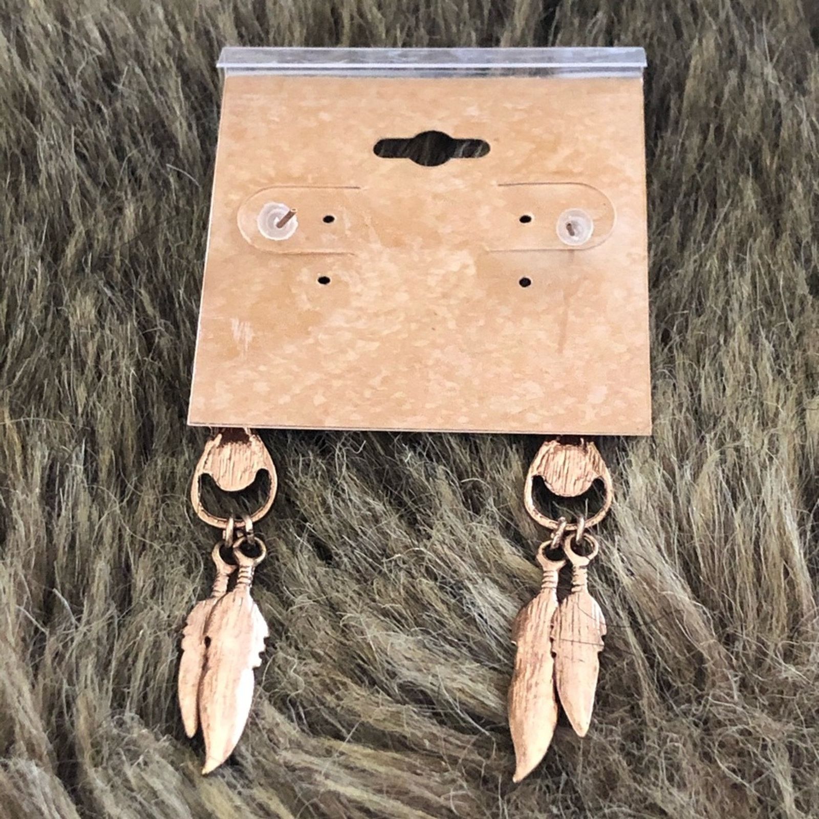 Vintage Vintage copper feather stone dangle earrings Size ONE SIZE - 3 Thumbnail