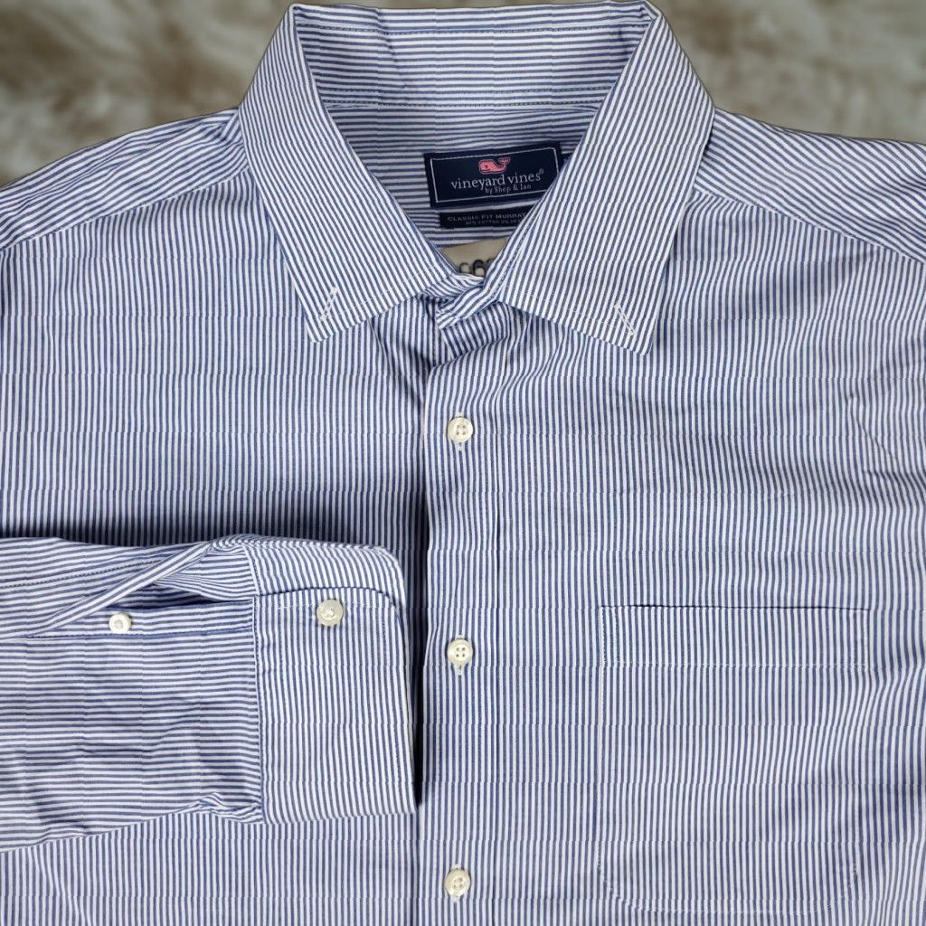 Vineyard Vines VINEYARD VINES Button-Up Shirt Mens Large Blue Striped Classic Fit Long Sleeve Size US L / EU 52-54 / 3 - 1 Thumbnail